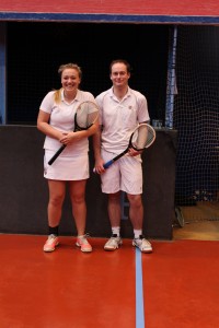 Sophie and Alex E before final 2nd string singles (captains' face off)